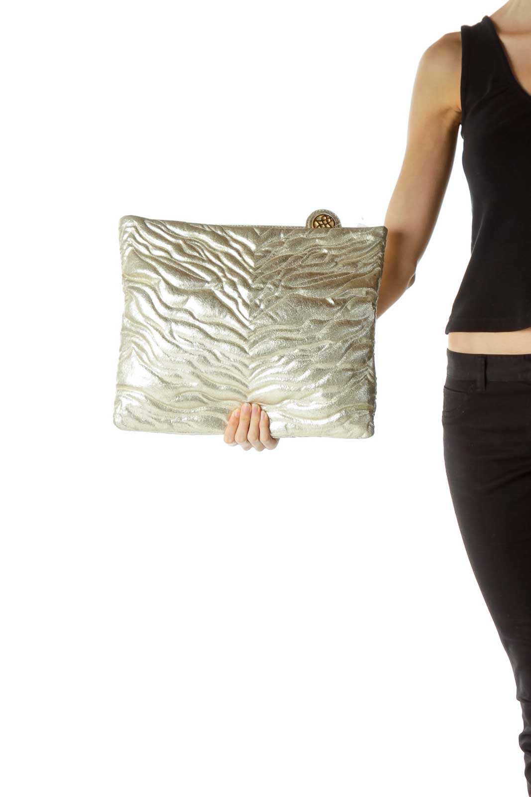 Gold Metallic Textured Clutch