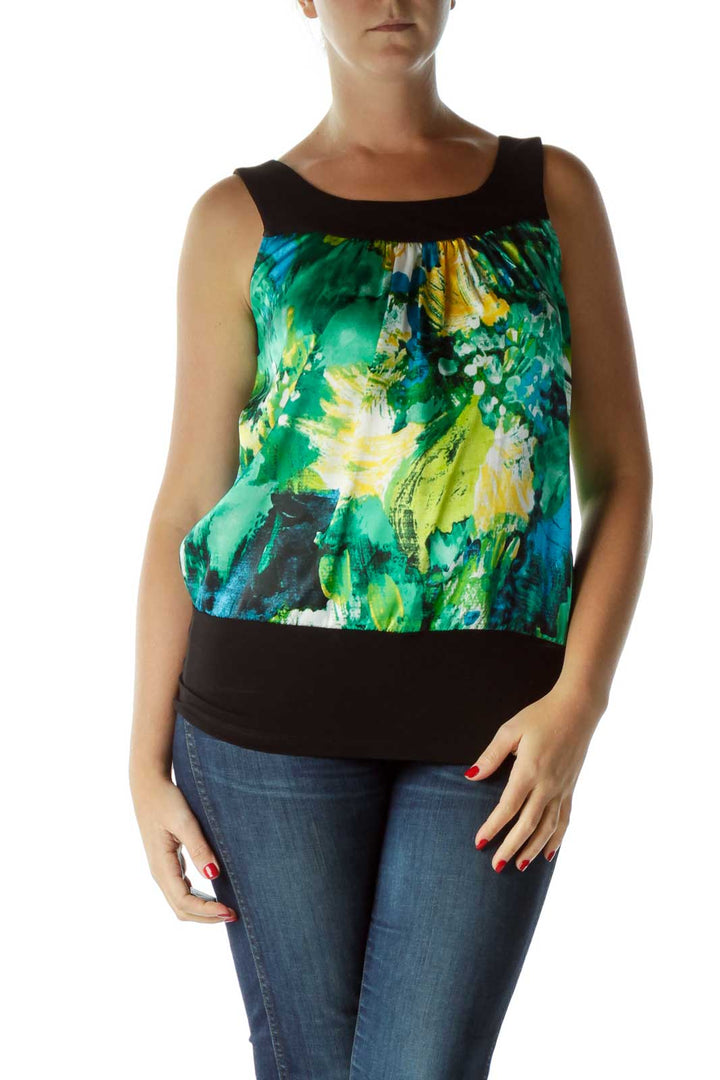 Green Print Sleeveless Top