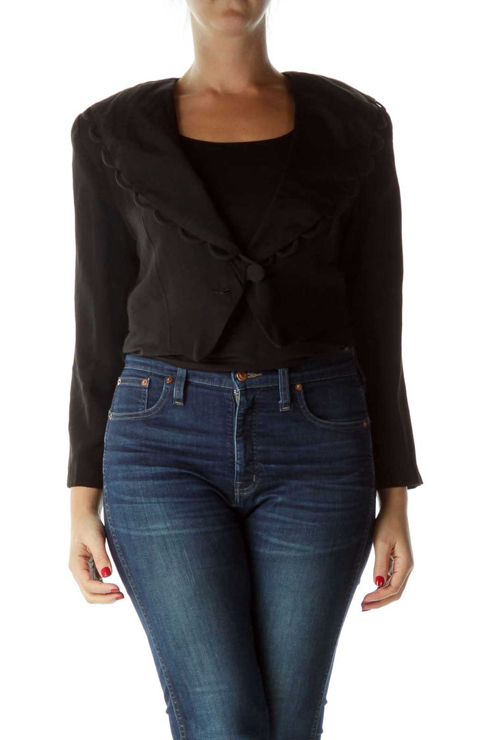 Black Cropped Jacket with Shoulder Pads