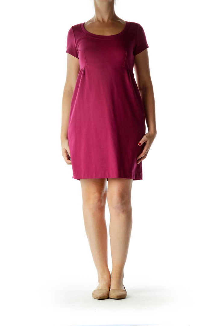 Purple Shortsleeve Round Neck Work Dress