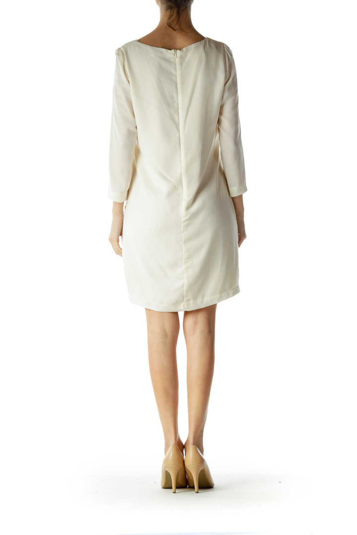 Cream Shiny Silk Shift Dress