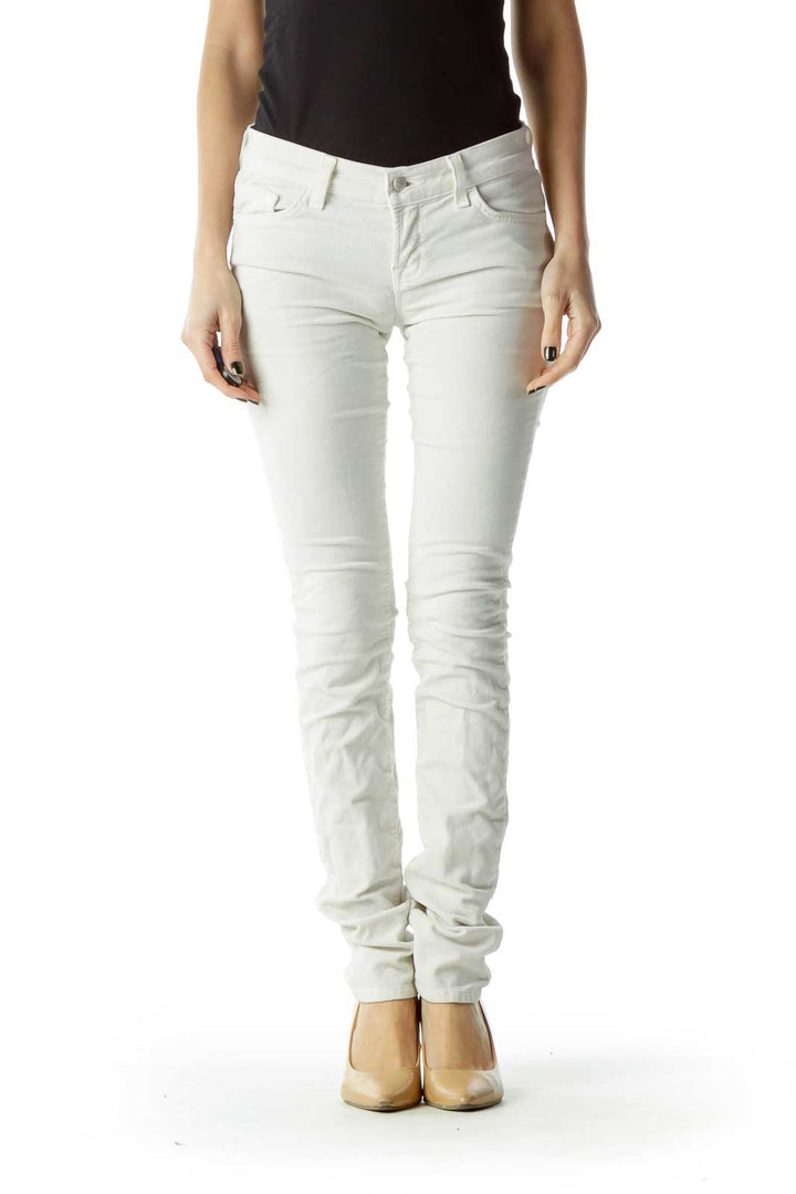 Cream Corduroy Skinny Pants