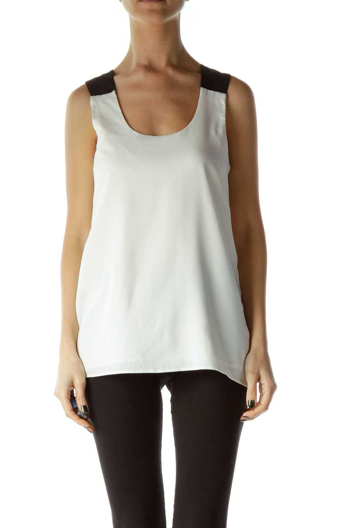 Cream Sleeveless Top with Black Trim