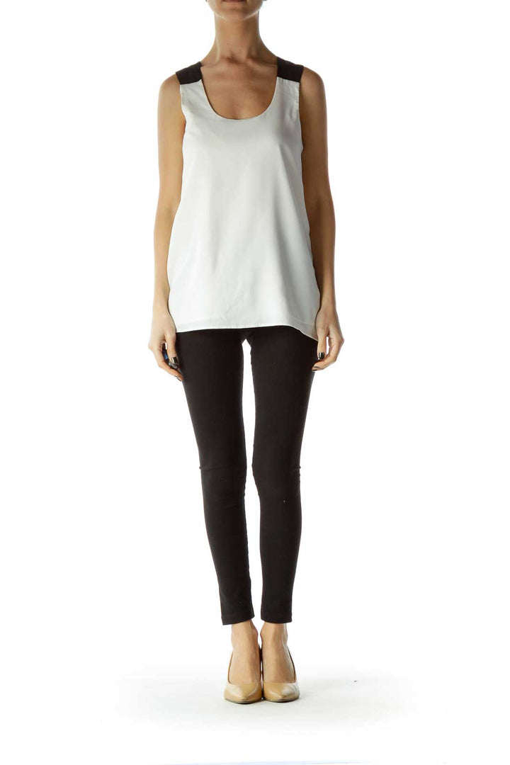 Cream Sleeveless Top with Black Trim