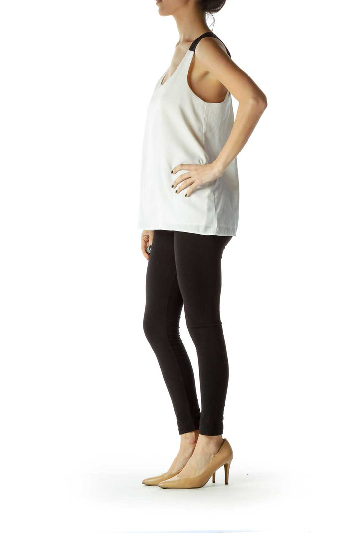 Cream Sleeveless Top with Black Trim