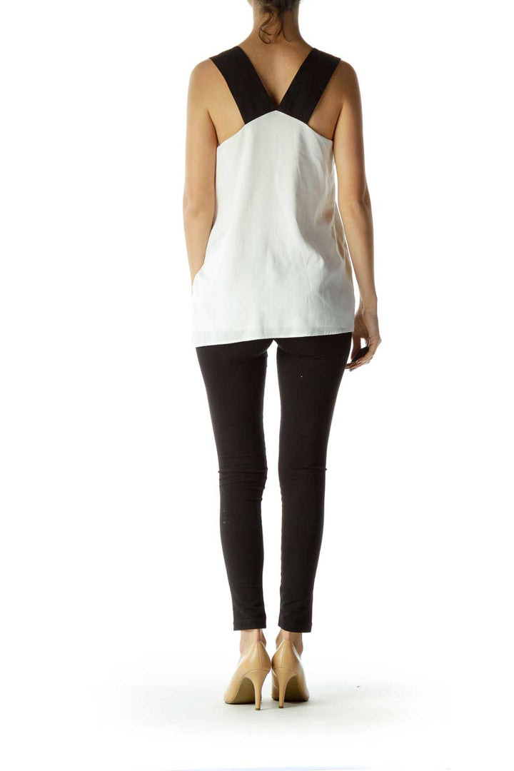 Cream Sleeveless Top with Black Trim