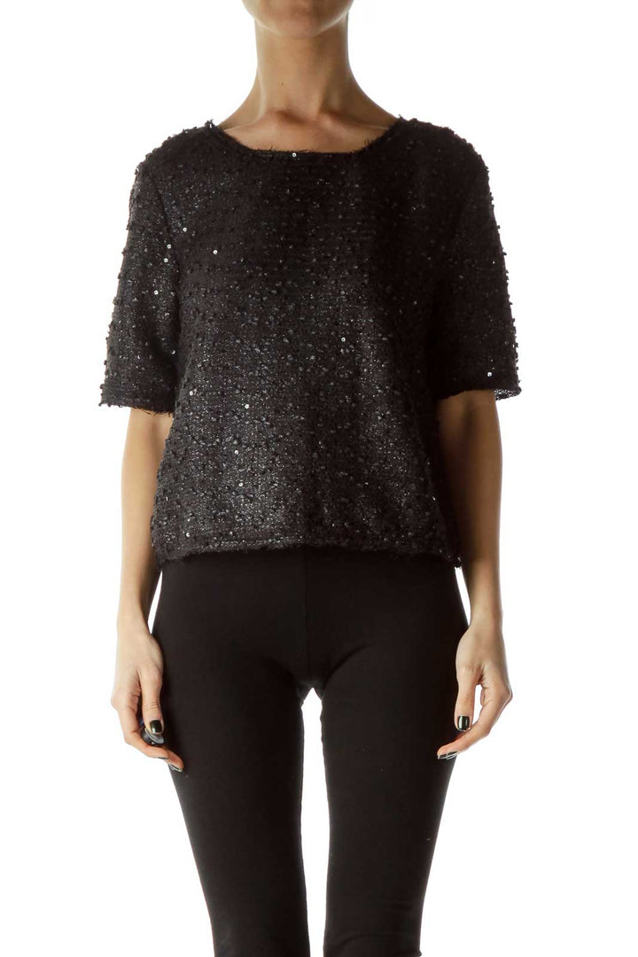 Black Sequined Knit Crop