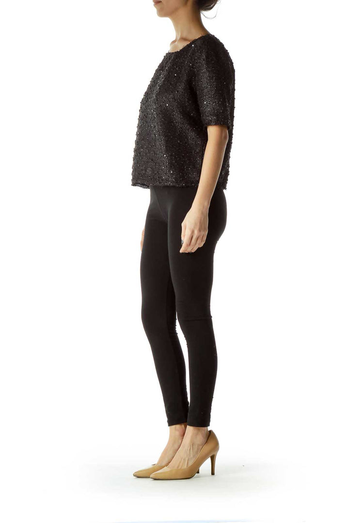 Black Sequined Knit Crop