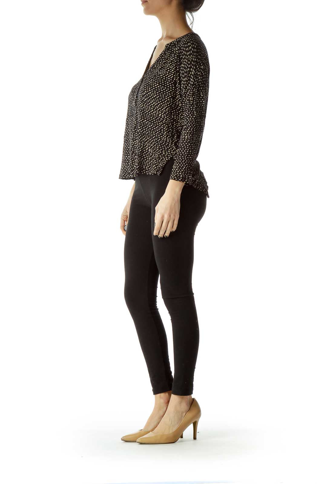 Black Beige Print Long Sleeve Top