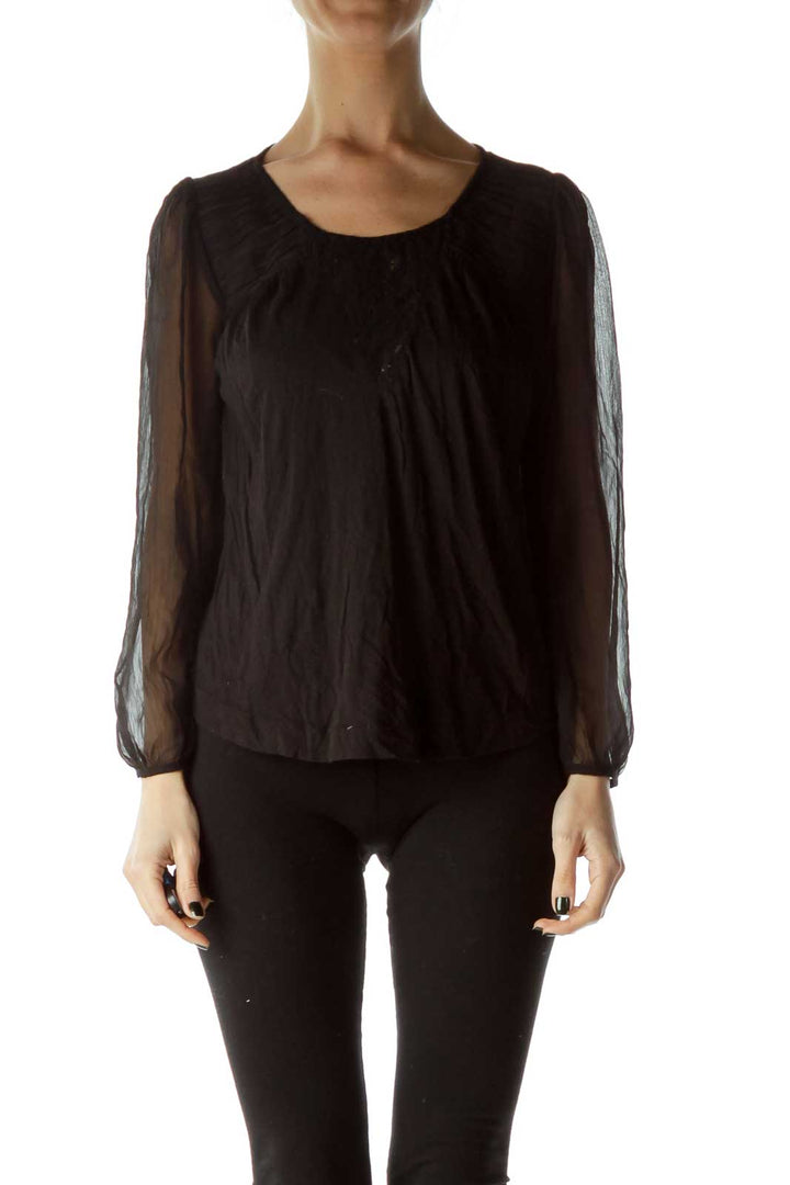 Black Sheer Sleeve Blouse