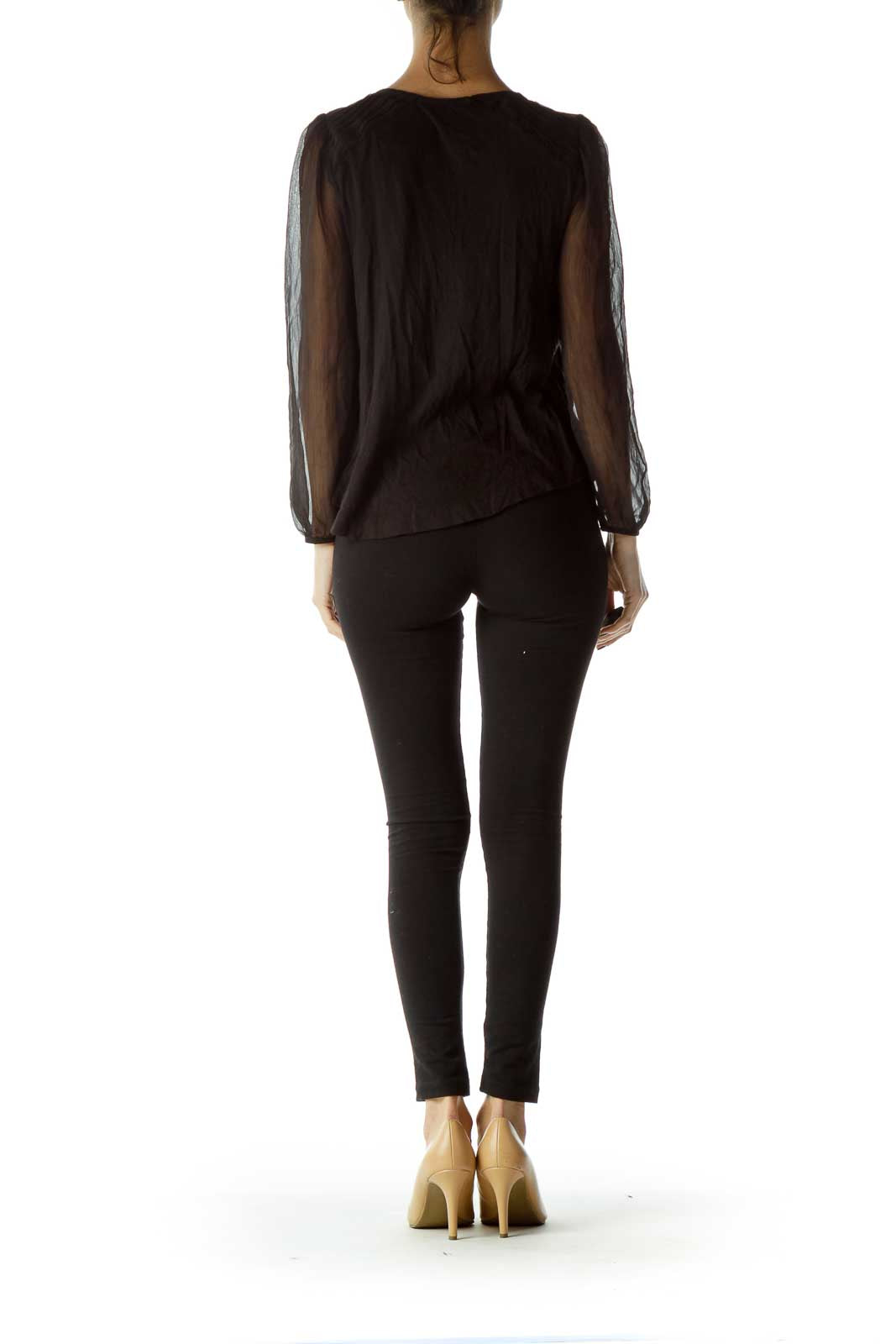 Black Sheer Sleeve Blouse