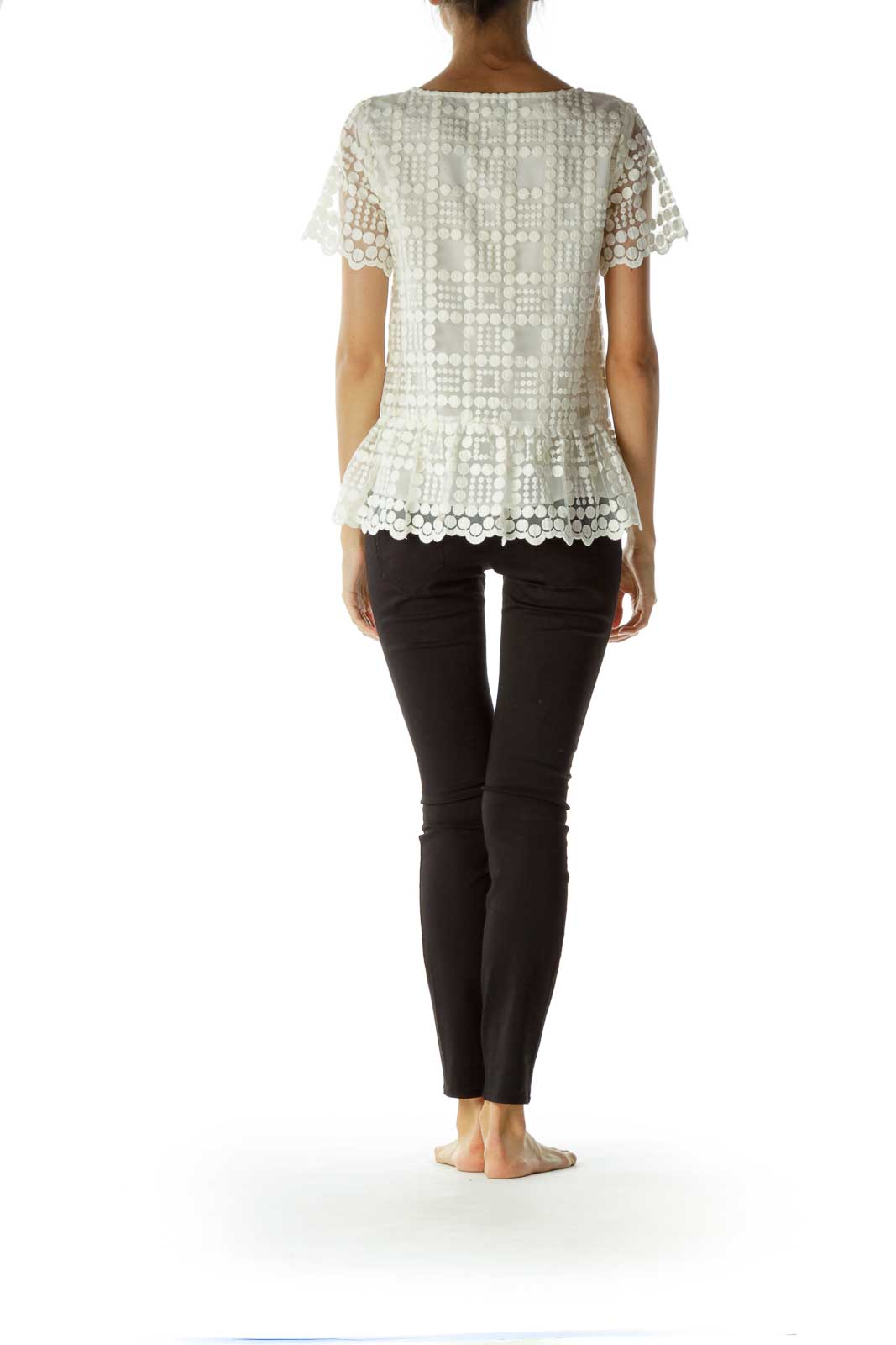 Cream Embroidered Short Sleeve Top