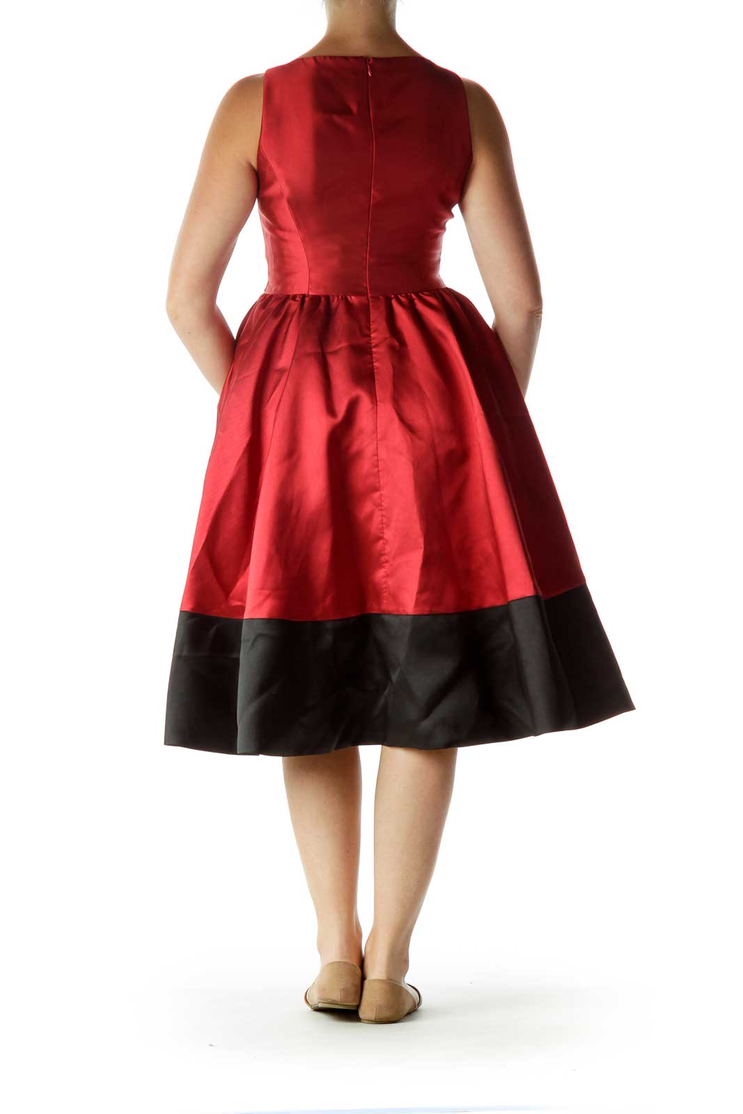 Red Black V-Neck Empire Waist Evening Dress