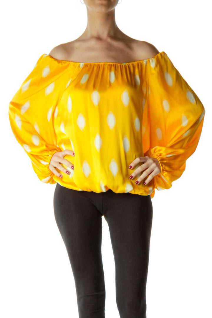 Yellow Print Boat Neck Blouse