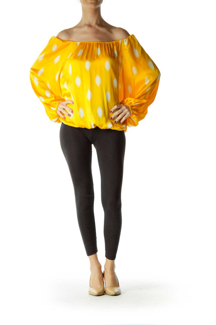 Yellow Print Boat Neck Blouse