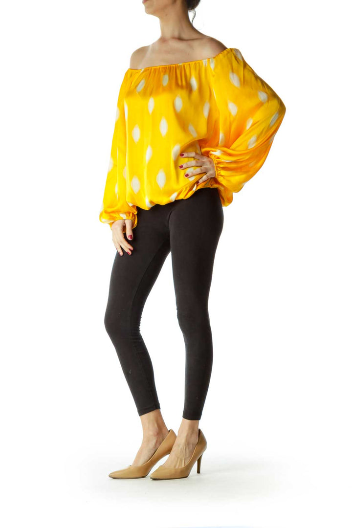 Yellow Print Boat Neck Blouse