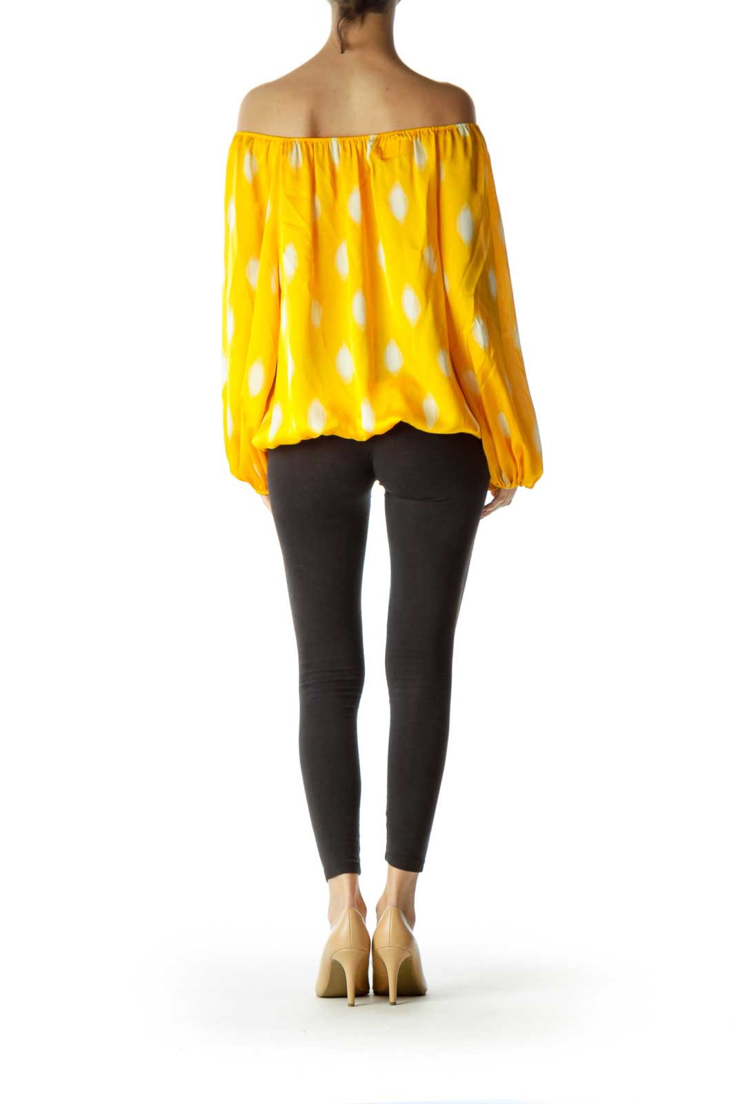 Yellow Print Boat Neck Blouse