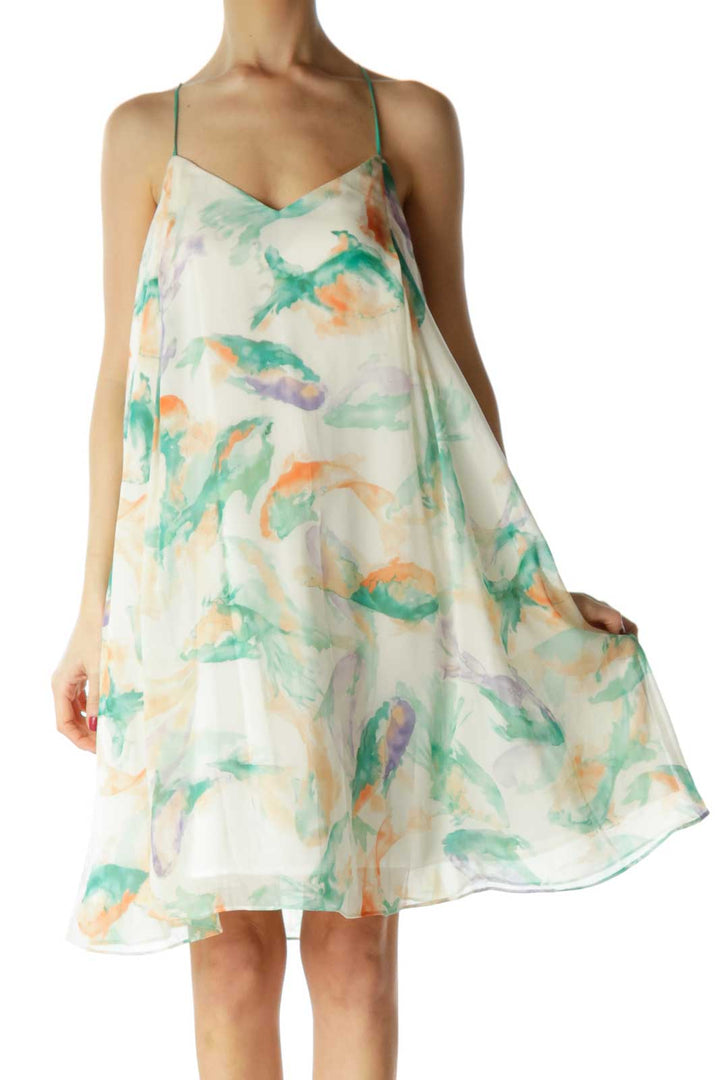 Beige Green Watercolor Day Dress