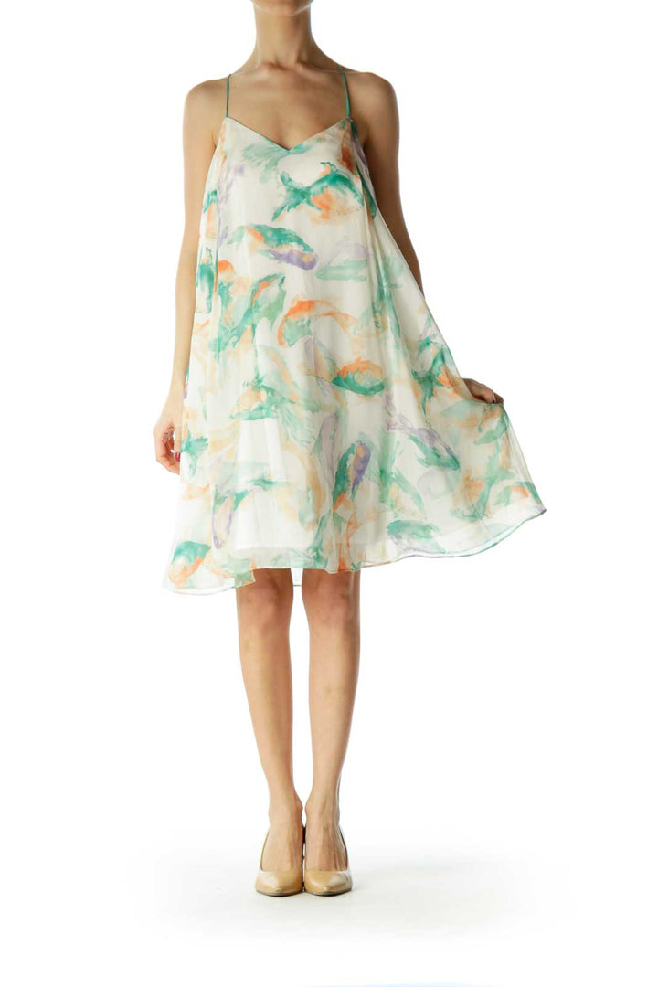 Beige Green Watercolor Day Dress