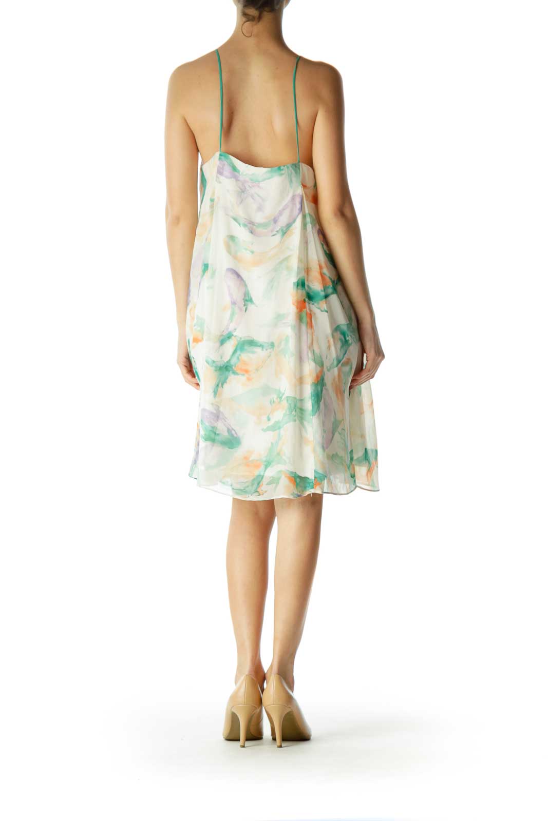 Beige Green Watercolor Day Dress