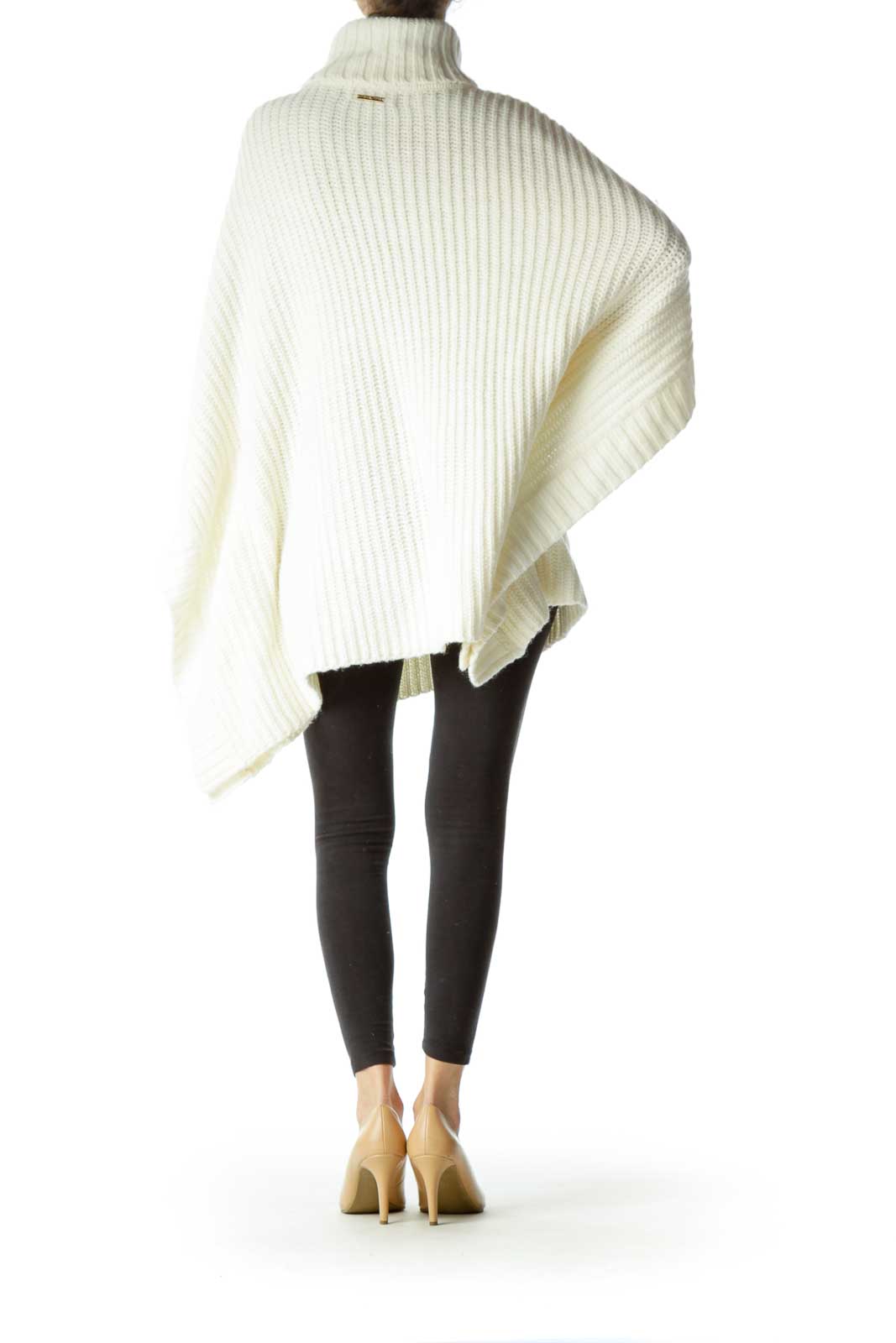 Cream Turtle Neck Knit Poncho