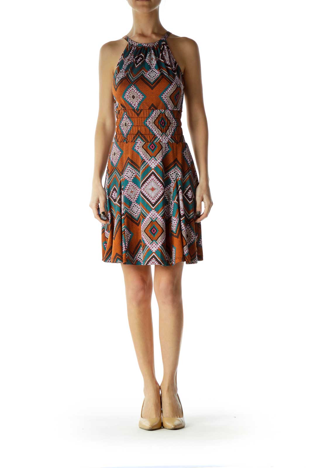 Multicolor Polka-Dot Tribal Print Dress