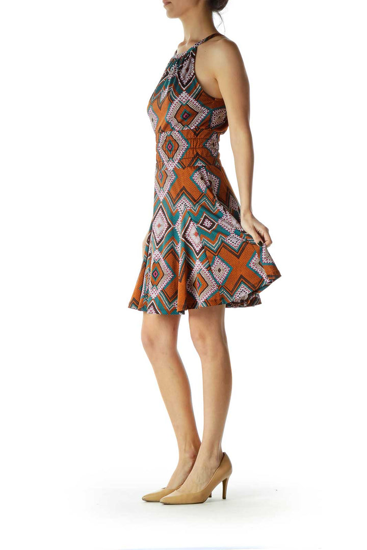 Multicolor Polka-Dot Tribal Print Dress