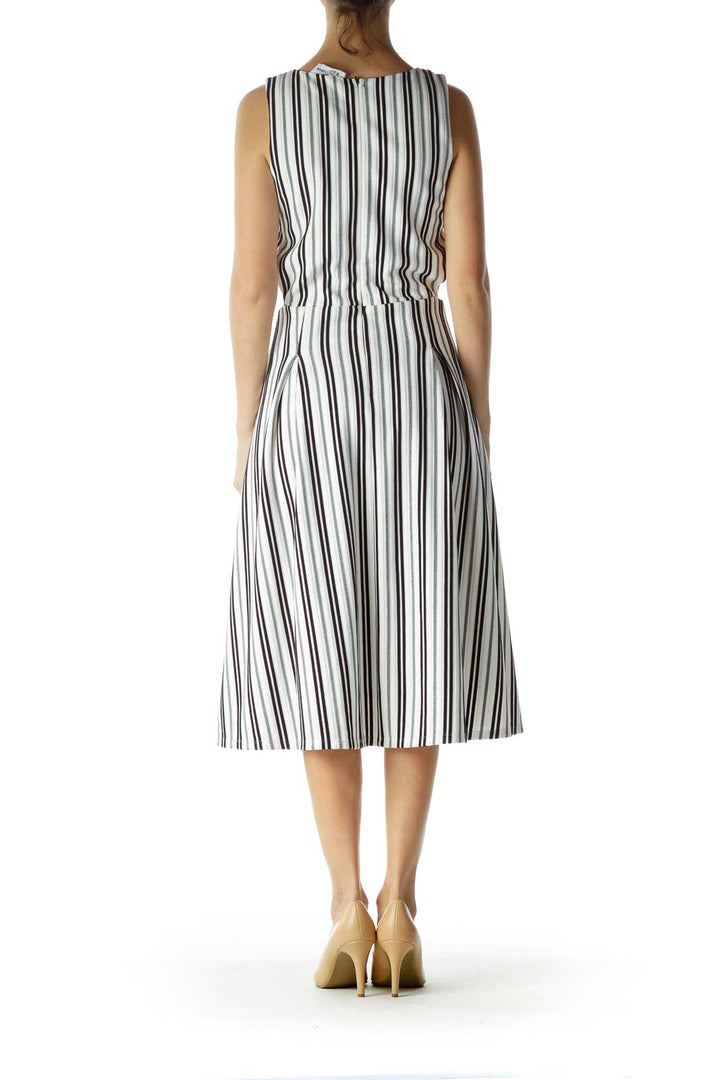 White and Black Striped Cut Out A-Line Dress