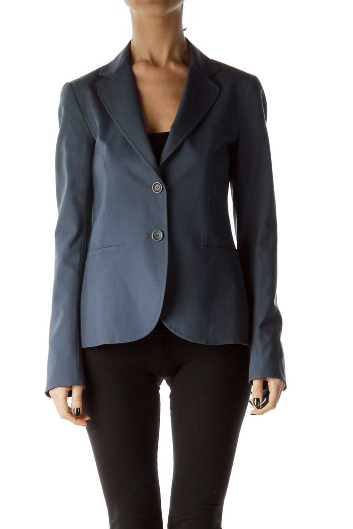 Blue Buttoned Pocketed Blazer