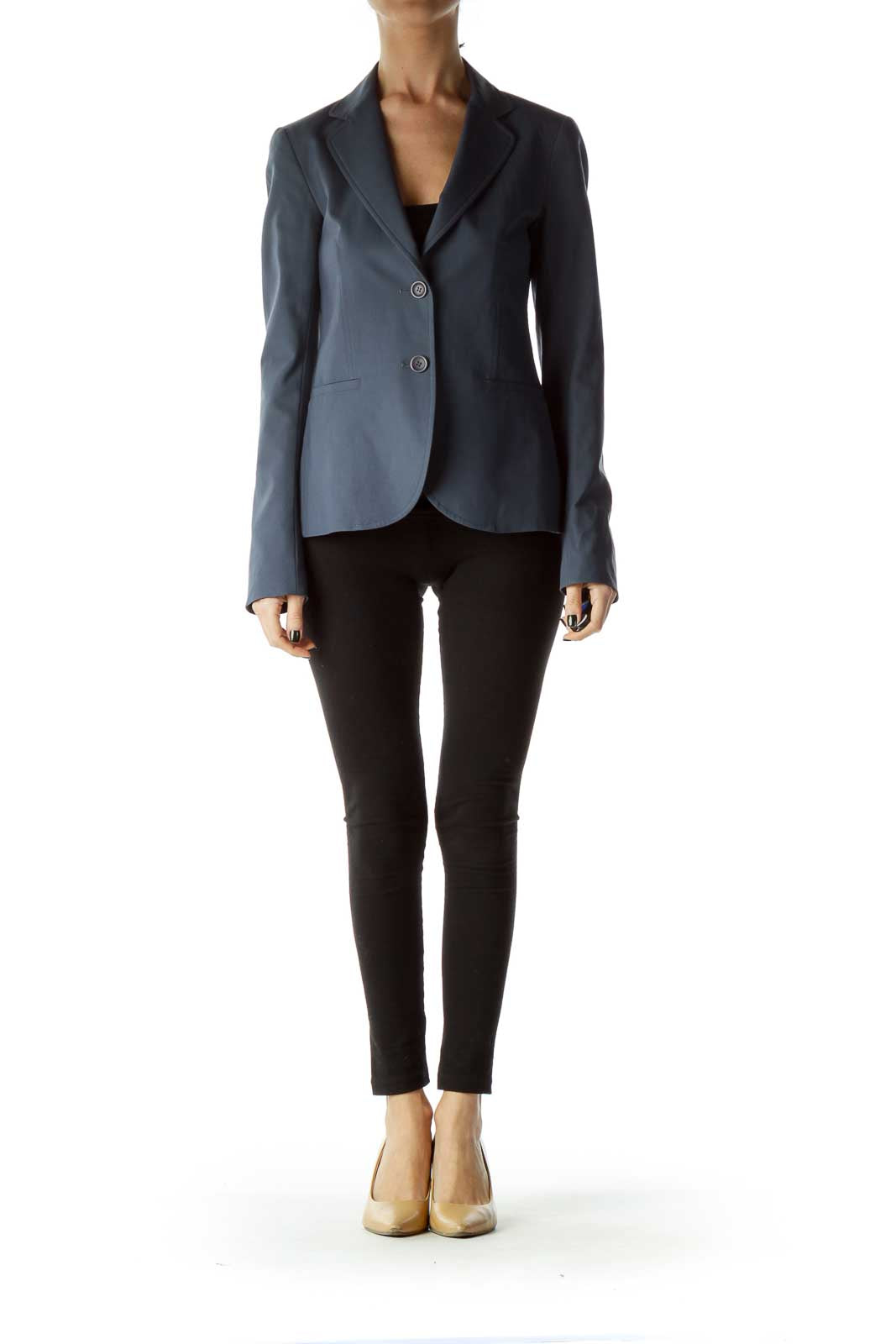 Blue Buttoned Pocketed Blazer