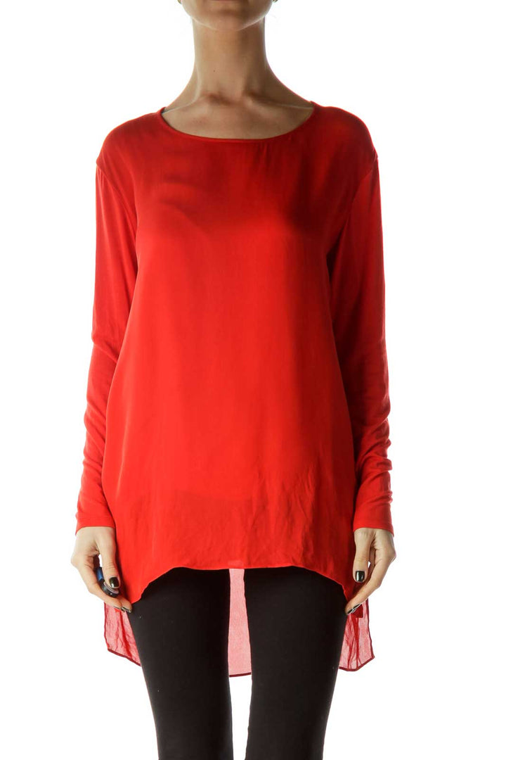 Red Boat Neck Silk Blouse