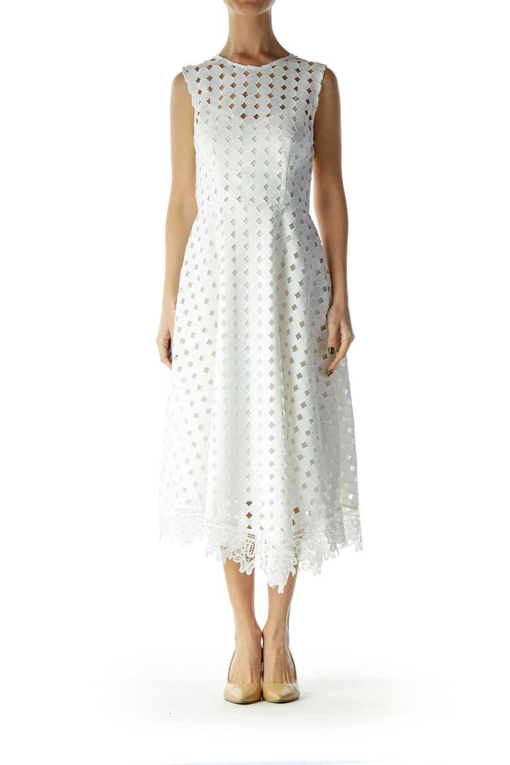 White Polka-Dot Lace Midi Dress