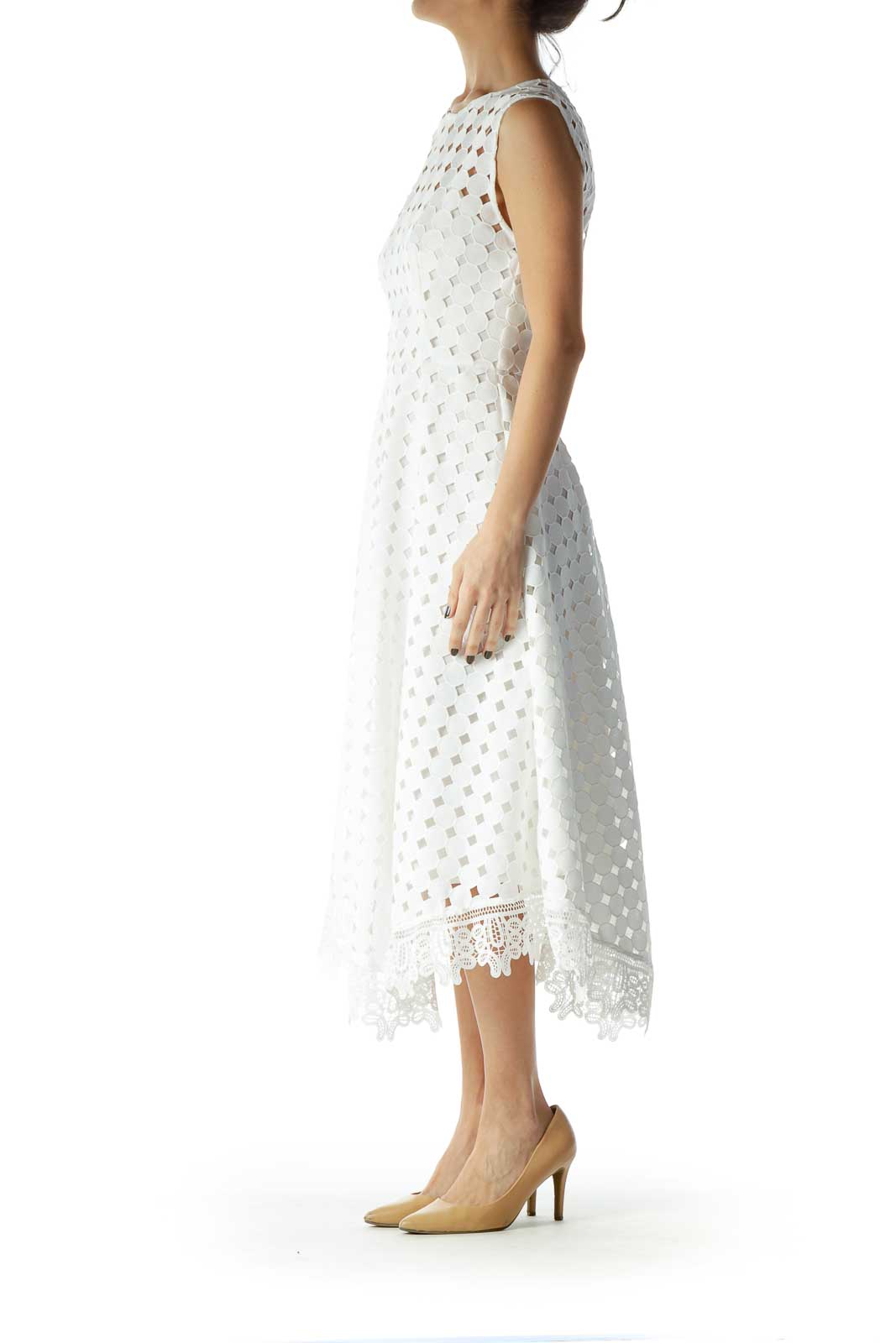 White Polka-Dot Lace Midi Dress