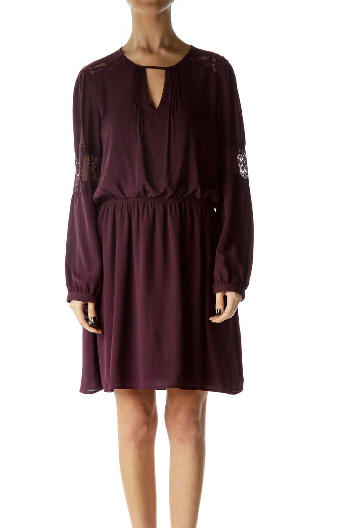 Purple Lace Detail Long Sleeve Dress