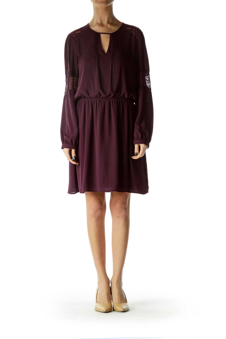 Purple Lace Detail Long Sleeve Dress