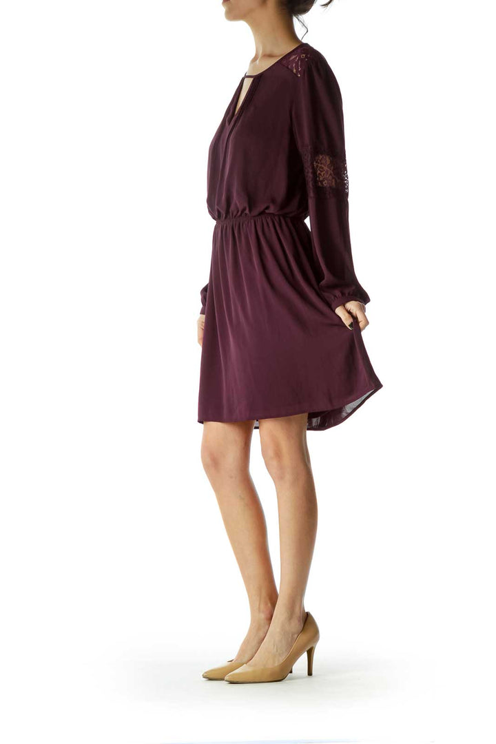 Purple Lace Detail Long Sleeve Dress