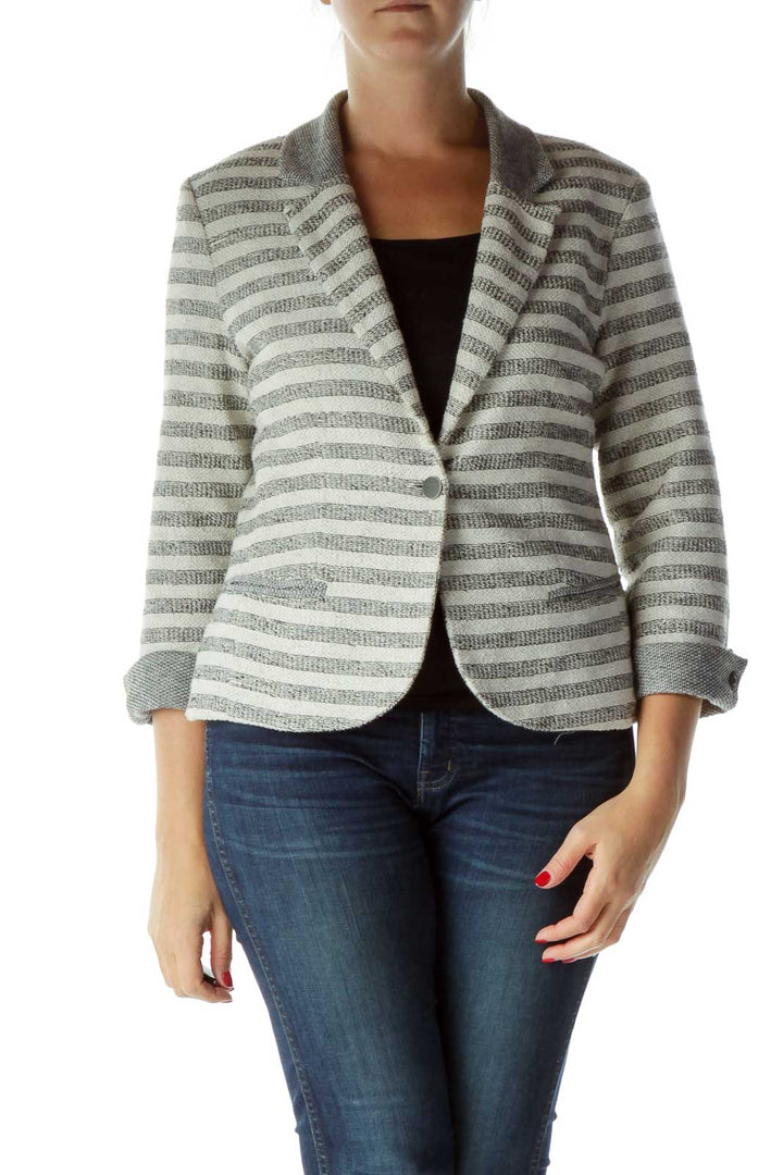 Cream Gray Striped Blazer