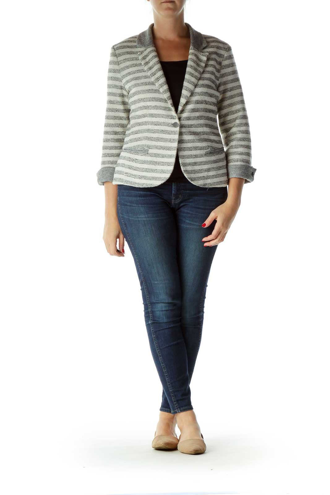 Cream Gray Striped Blazer