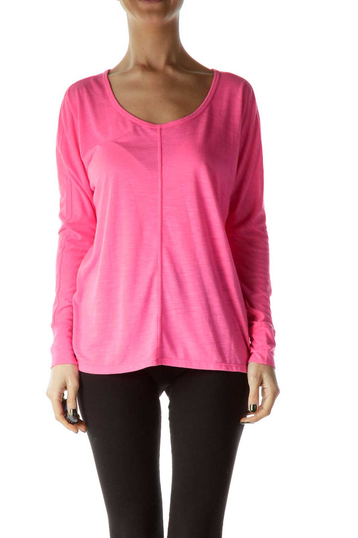 Pink Round Neck Long Sleeve Shirt