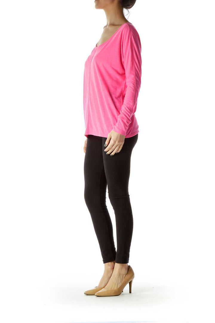 Pink Round Neck Long Sleeve Shirt