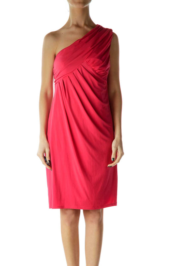 Pink One Shoulder Ruched Dress