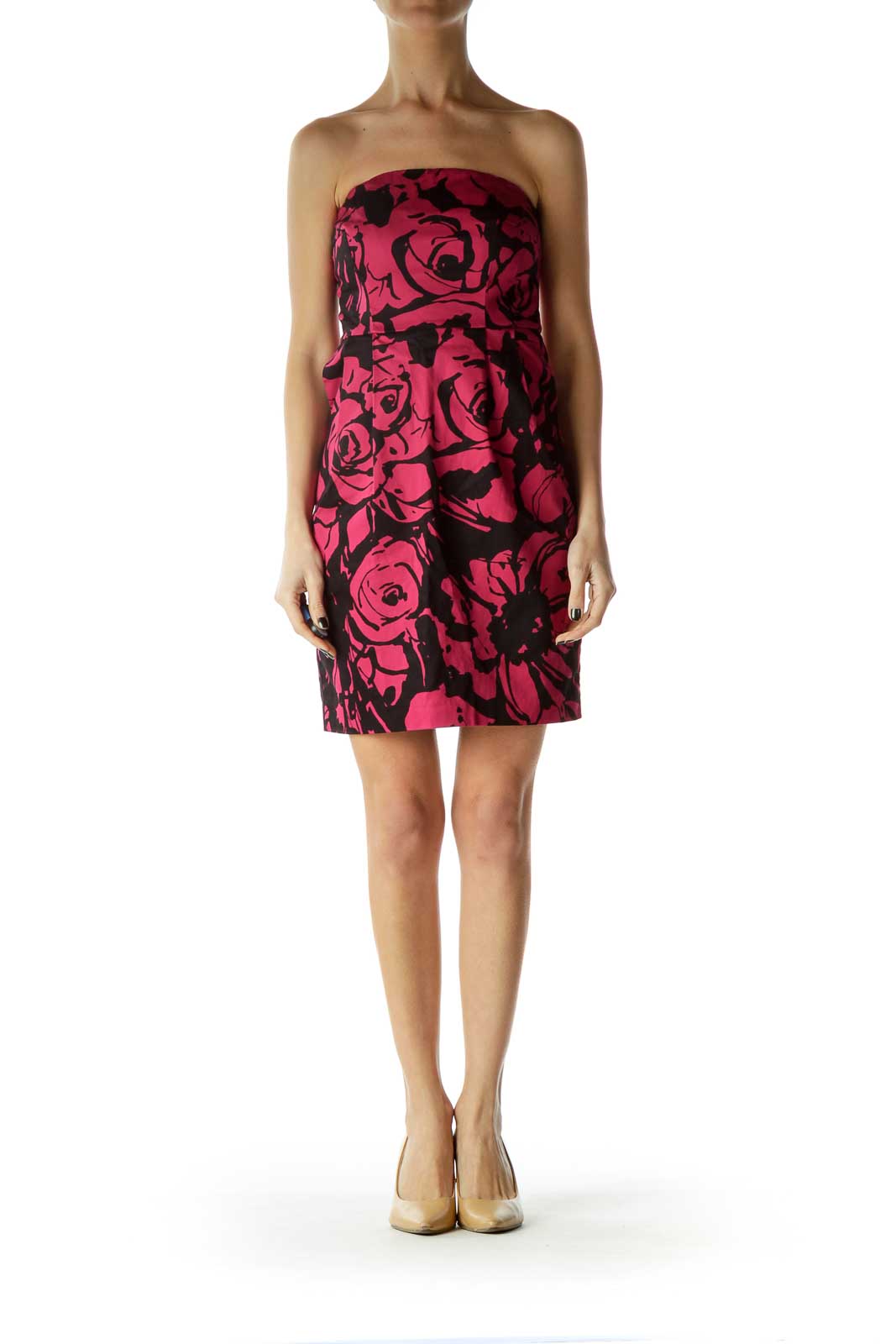 Pink Print Strapless Empire Waist Dress