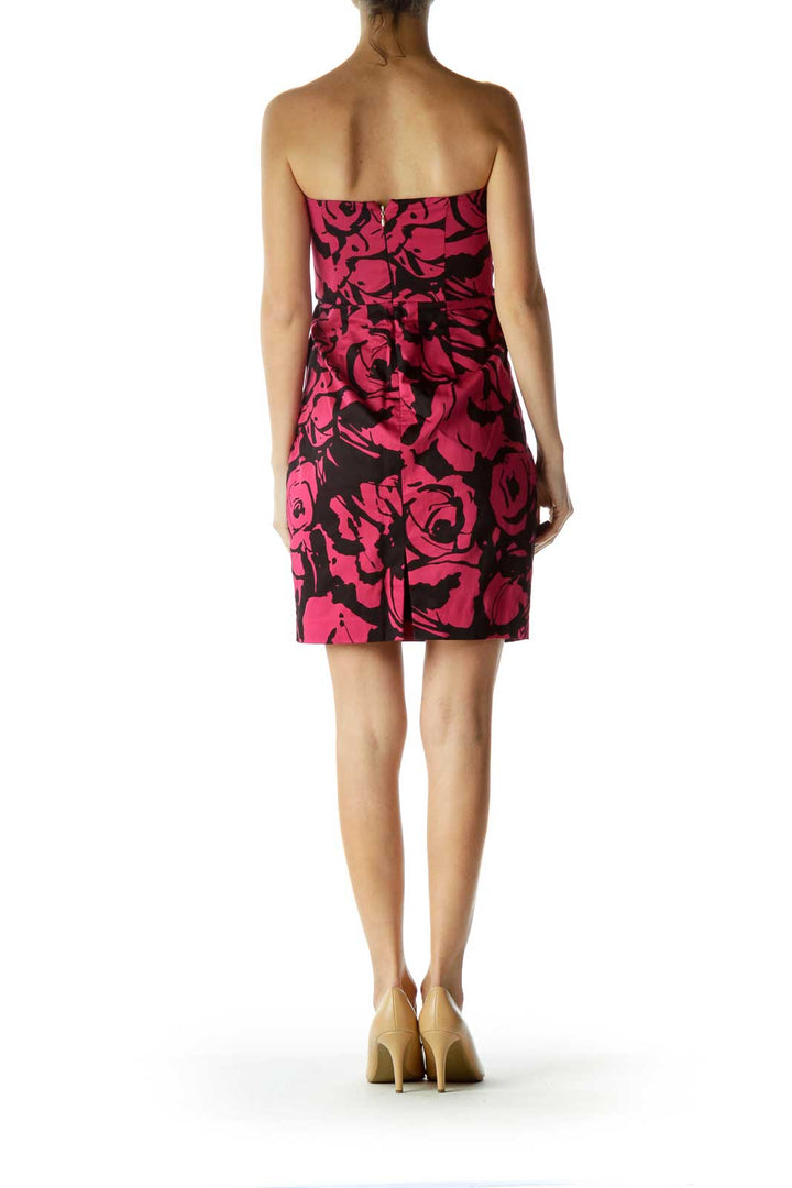 Pink Print Strapless Empire Waist Dress