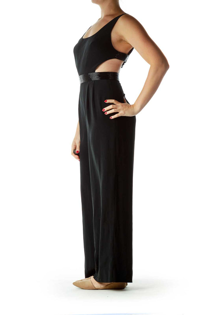 Black Beaded Open-Back Jumpsuit