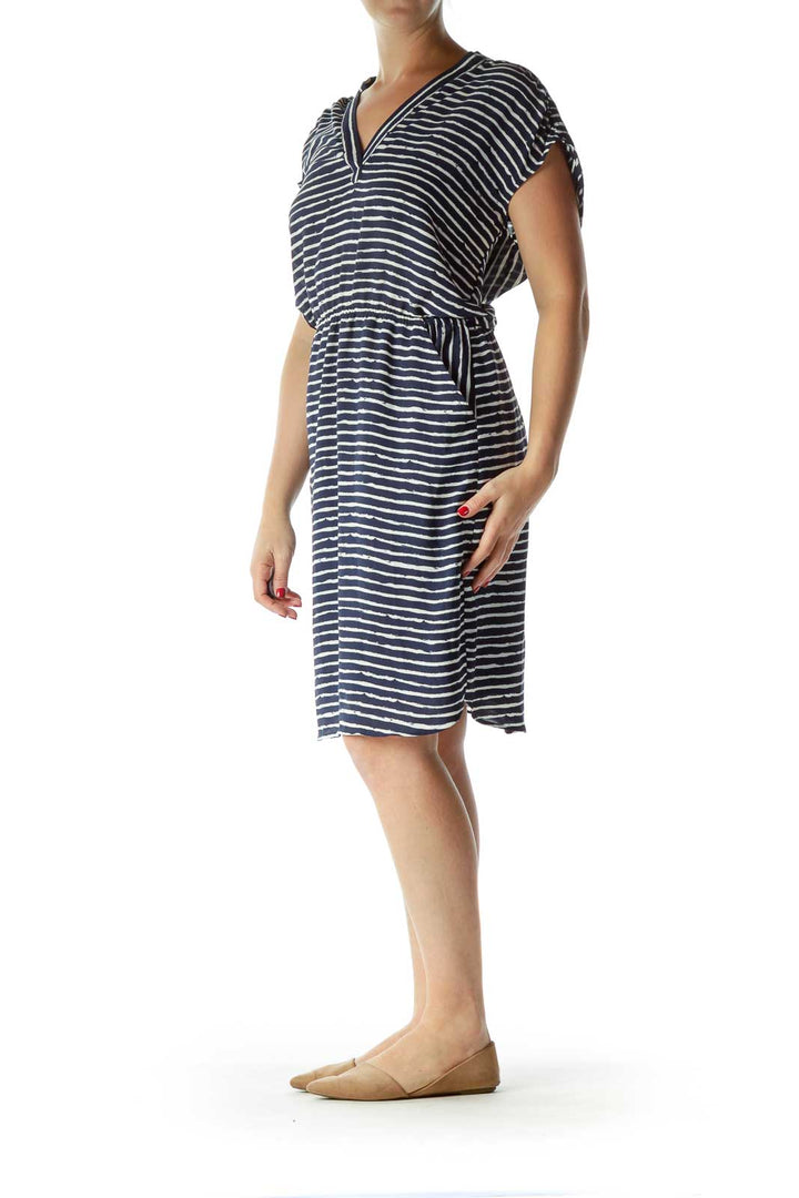 Blue White Striped Day Dress w/ Pockets