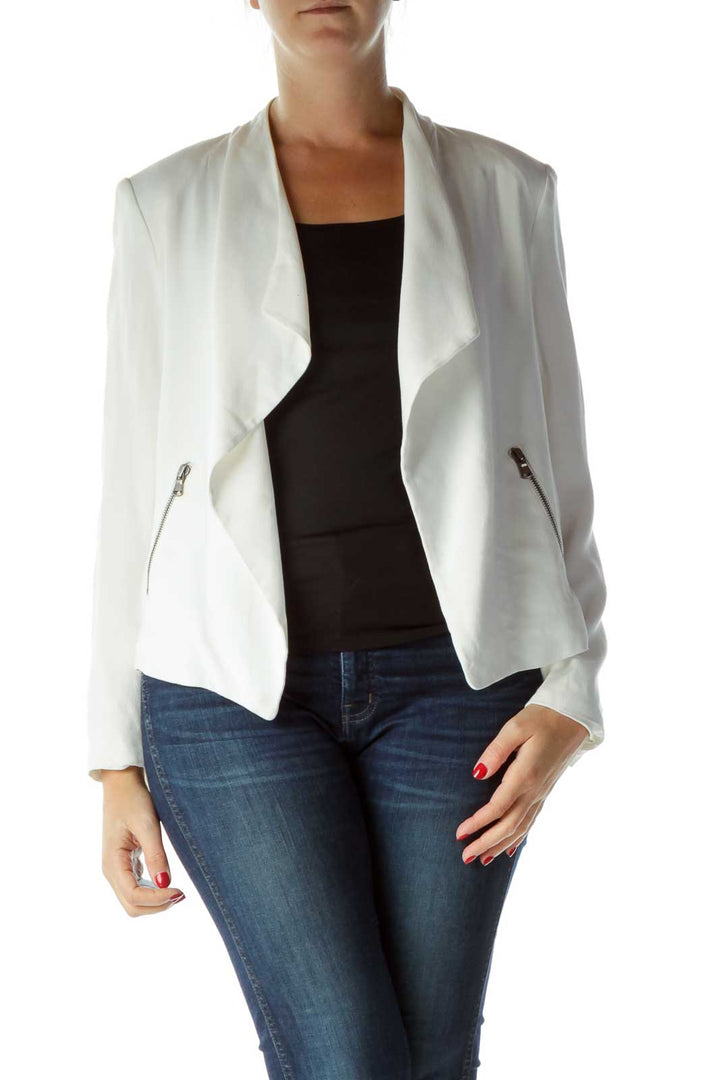 White Waterfall Pocketed Blazer