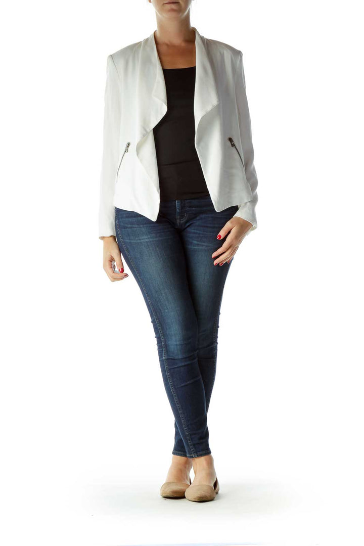 White Waterfall Pocketed Blazer