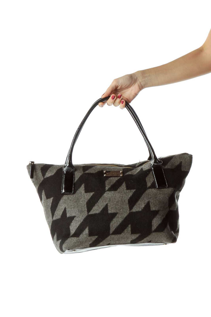 Black Gray Geometric Print Wool Tote