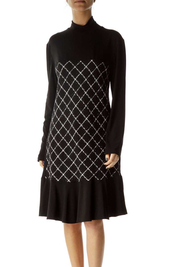 Black Tweed Mock Neck Dress