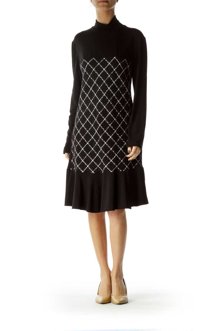 Black Tweed Mock Neck Dress